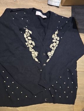 VINTAGE FAIRSET Navy V-Neck Embroidered Cardigan Sweater